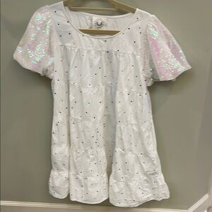 FUN White Sequin Short Sleeve Dress